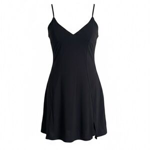 NWT Oh Polly Black Satin Mini A Line Dress - Spaghetti Strap V-Neck | US 4